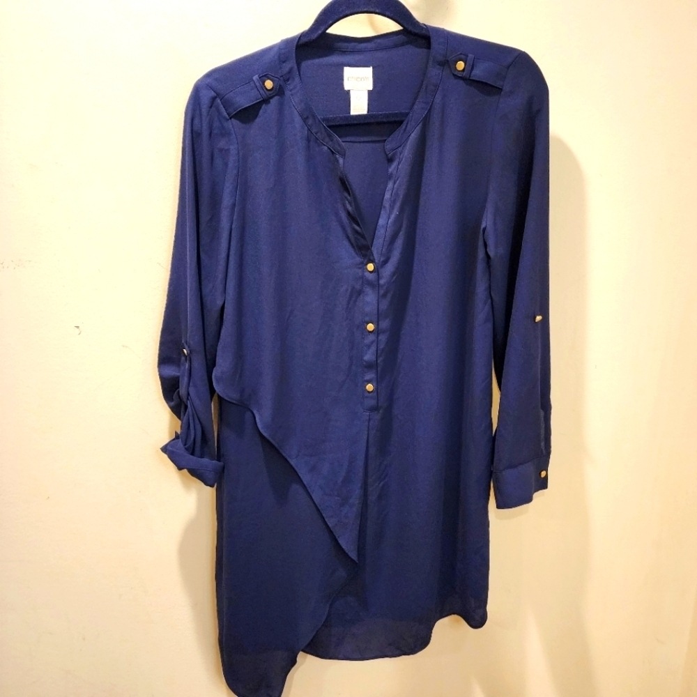 CHICO'S Women's Navy Blue Plus Size Roll up Sleeves tunic top size 0